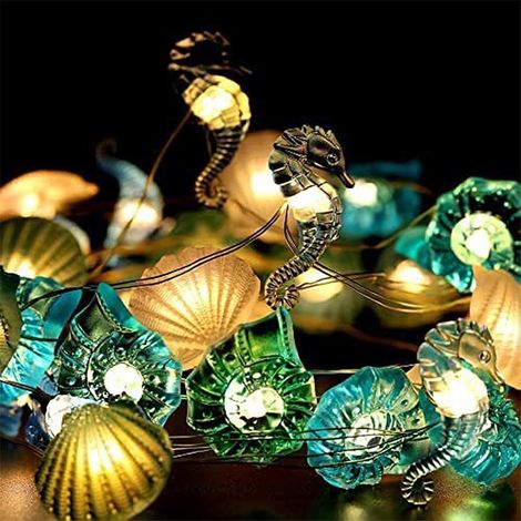 Guirlande lumineuse animaux marins, 2 m, 20 LED en forme de coquillages, décoration maritime, étoile de mer, tortue, coquillages, pour chambre d'enfant, mariage, Saint-Valentin, fête (1/5)