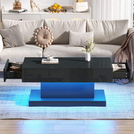 LED-Couchtisch mit 2 Schubladen, 100 x 50 x 45 cm, Schwarz, HAVRYA (1/5)