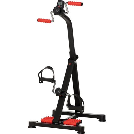 HOMCOM pedales estáticos personas mayores, de piernas y brazos, altura ajustable 75-97 cm, con pantalla lcd y rodillo masajeador para pies