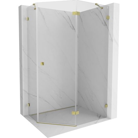 Mexen Lunar cabine de douche pentagonale pivotante droite 100 x 80 cm, transparent, dorée - 831-100P-080L-50-00-P (1/5)