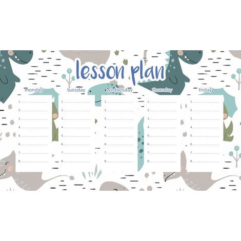 Plan de cours magnétique pour enfants : Dinosaures minimalistes 30 x 17,5 cm