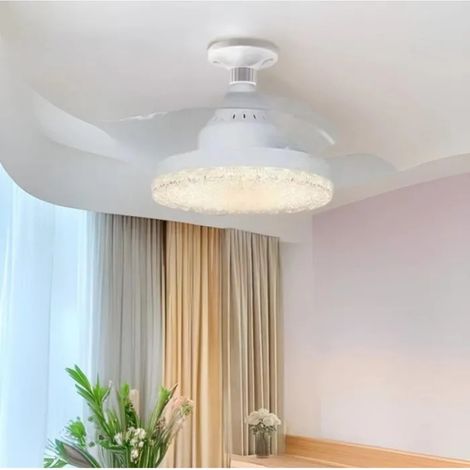 Ventilateur lumineux invisible E27 30W, abat-jour transparent, lumière réglable, ventilateur rétractable pou VENTILATEUR DE PLAFOND (1/3)
