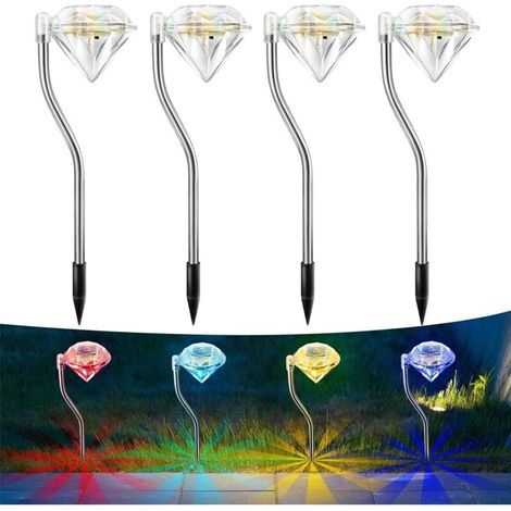 4 farbwechselnde Solarleuchten – Diamantförmige Solarleuchten für den Außenbereich, geeignet für Partydekoration, Rasenbeleuchtung, Hof und Einfahrt (1/4)