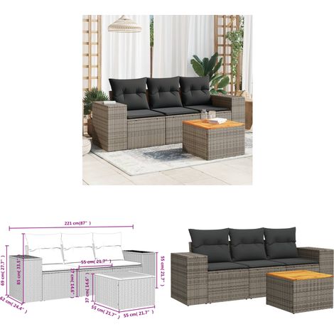 4-tlg. Garten-Sofagarnitur mit Kissen Grau Poly Rattan - Gartenmöbel - Outdoor Möbel - Rattan Gartenset - Lounge Set - Esstisch - Home & Living (1/3)