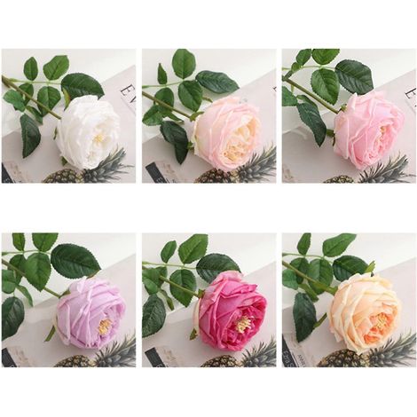 Roses artificielles en soie au toucher réaliste, à longues tiges, roses fausses pour bouquet de mariée, décoration de table et d'intérieur, blanches (1/3)