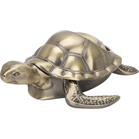 Cendrier rétro en métal en forme de tortue avec couvercle, résistant au vent et aux chocs, objet décoratif original, ornement de bureau, bronze antique