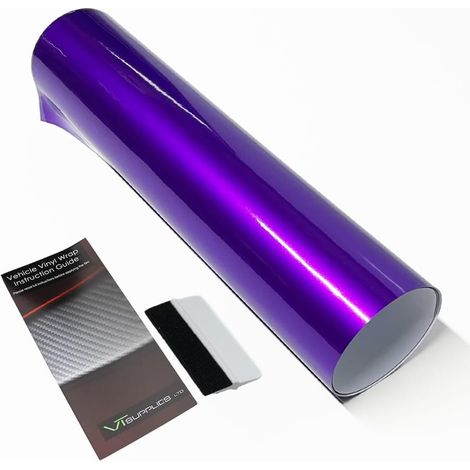 1 Rouleau Film vinyle métallique, Canaux libération air, Raclette incluse, Extérieur violet, Pour voiture