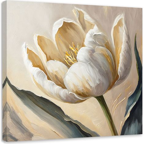 Tableau sur toile Tableau sur toile Fleurs de tulipe peintes en beige 60x60 (1/5)
