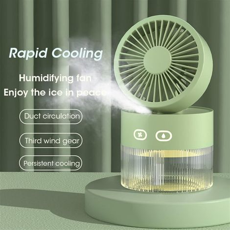 Ventilateur brumisateur portable 3 en 1 USB 3 vitesses, ventilateur de table avec LED pour intérieurVert (1/4)