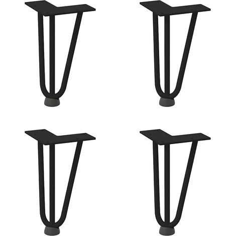 Lot de 4 pieds en épingle à cheveux pour table basse 20 cm design moderne stable en acier massif noir