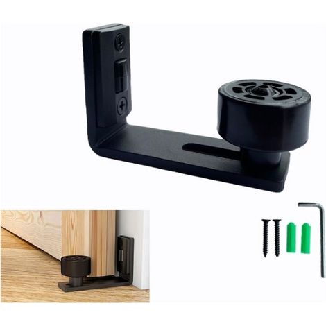 Rail de porte coulissante - Guide de sol réglable, guide inférieur noir pour porte/mur coulissant en bois (1/5)