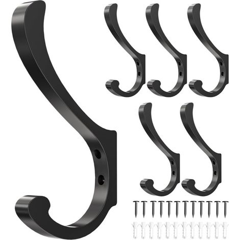 Lot de 6 Crochets Muraux Dorés, Robustes en Métal pour Vêtements, Manteaux, Clés - Design Élégant (1/5)
