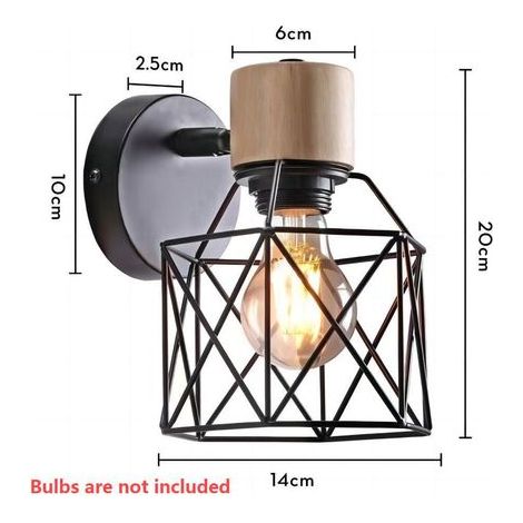 Appliques Murales Industrielles Design Cage en Métal Lampe Murale Bois Décoration Ajustable Vintage Luminaire pour Chambre Couloir Salon, 15CM (Noir) (1/5)