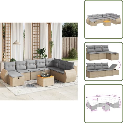 The Living Store Salon de jardin avec coussins 9pcs mélange beige résine tressée - Ensemble Salon De Jardin - Mobilier Extérieur - Résine Tressée - Rotin Synthétique - Chaise Longue (1/5)