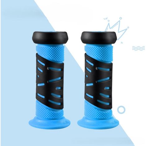 Poignées de guidon de vélo enfant avec protection antichoc, épaisseur 22 mm, longueur 95 mm, en caoutchouc, pour trottinette et vélo enfant, bleu clair. (1/5)