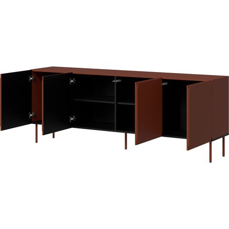 Credenza Canino, Madia 2 Ripiani, Apertura Battente, 4 Ante, 200x42x75h cm Marrone Terracotta