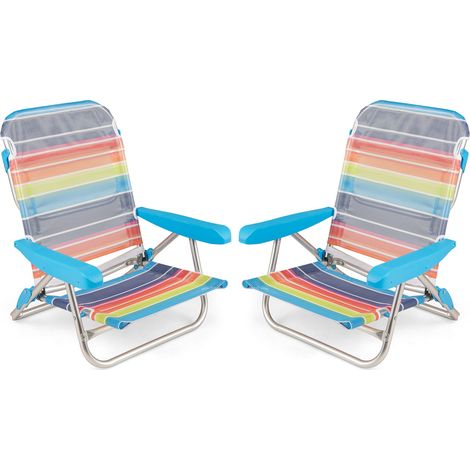 COSTWAY 2 Pack Beach Chair for Adults Foldable 5 Position Reclining Picnic Chair (1/5)
