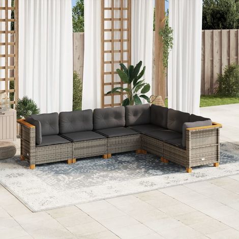 Salon de Jardin 6 Places en Résine Tressée Gris avec Coussins Ensemble Modulaire 6 Pièces Sièges d'Angle et Centraux en Poly Rotin (1/5)