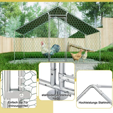 Enclos poulailler métal 3x2x2m serrure sécurité bâche PE étanche, volière extérieure spacieuse pour poules lapins et petits rongeurs (1/5)