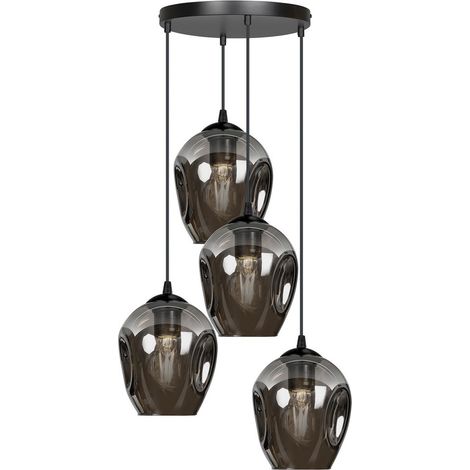 Lampadario 4 Luci Istar Base Tonda In Acciaio Nero E Vetri Fumè (1/5)
