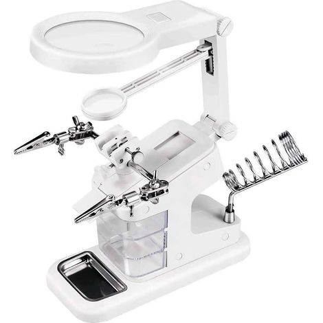 3X  25X Troisième Main Loupe , Loupe Soudure avec  Lumières LED, 3pcs Petites Boîtes et Pinces Crocodiles pour Assemblage, Réparation, Modelage, Artisanat