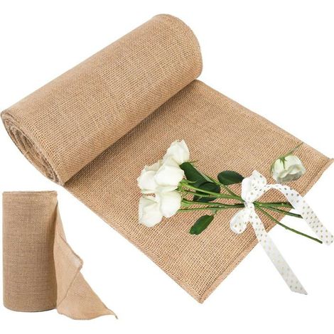 Chemin de Table en Toile de Jute Naturel 30cmx10M - Ruban Décoratif Doré pour Table - Rouleau de Jute pour Décoration (1/5)
