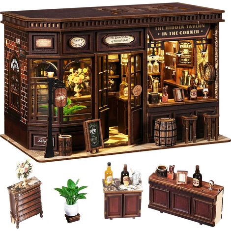 Book Nook Bistro - Kit 3D Bois - Maquette Lumineuse - Puzzle DIY - Décoration Étagère - Cadeau Adulte (1/5)