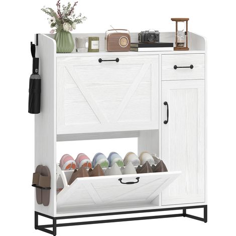 HOMCOM zapatero estrecho con 2 cajones abatibles, zapatero entrada recibidorcon cajón y estantes ajustables, para 12 pares, 106,7x26x116 cm, blanco