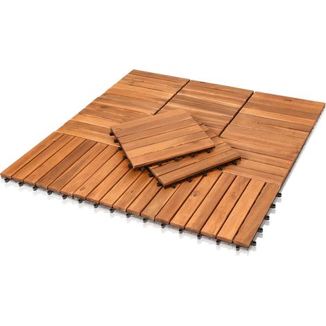 SWANEW Set di 22 piastrelle per terrazza - 30x30cm - legno di acacia - per giardino/piscina interna/esterna - legno naturale (1/5)