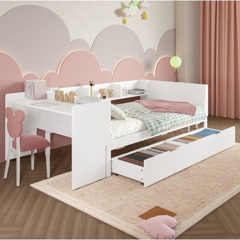 struttura letto 90x200 con scrivania e cassetti bianco OKMYHOME (1/5)
