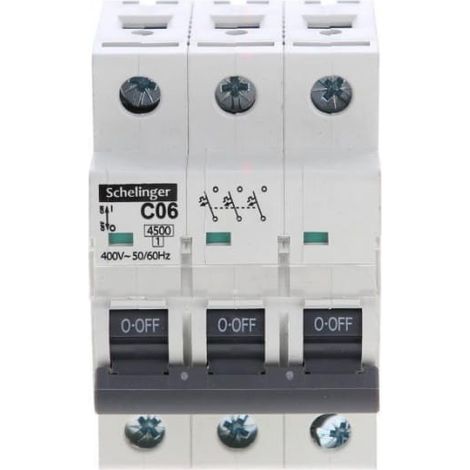 Leistungsschalter 3P C 06A 4,5kA AC Schelinger A02-G7-3P-C06