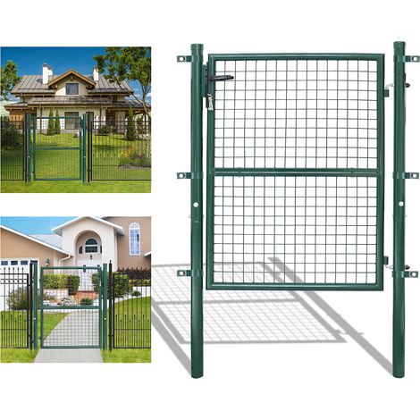 Wolketon Cancello da giardino Cancelletto con serratura e maniglia Cancello in acciaio zincato verniciato a polvere Verde Palo rotondo 150x100cm