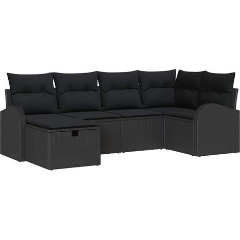Garden Sofa Set with Cushion 6 pcs Black Poly rattan vidaXL