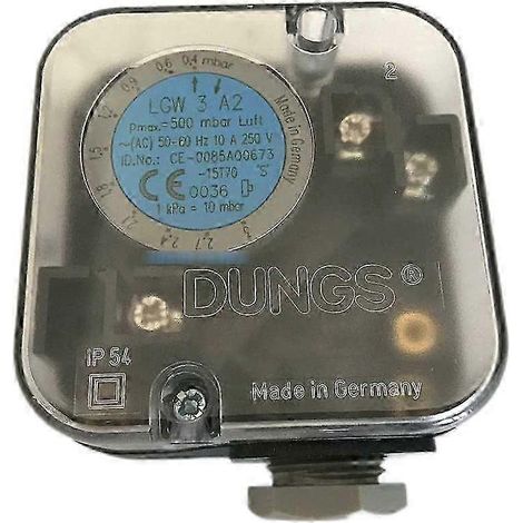 Interrupteur de pression de gaz LGW3A2, compatible avec les brûleurs et chaudières à gaz, plage de pression réglable 25-26. (1/5)