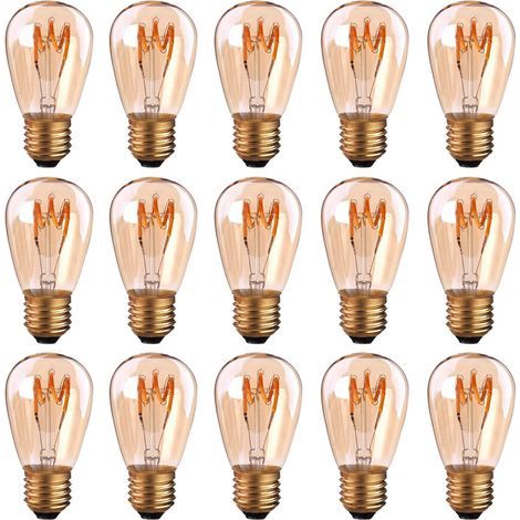 Lot de 15 ampoules LED E27 à filament spirale ST45/S14 3 W Style vintage Lumière ambrée Dimmable 2200 K Blanc très chaud 140 lm Équivalent à 25 W (1/5)