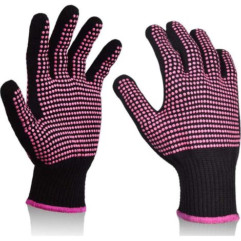 2 Stück Hitzebeständige Lockenstab-Handschuhe, Rosa (1/5)