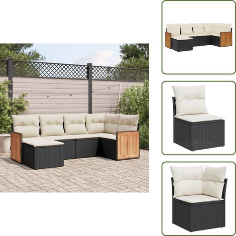 6-tlg. Garten-Sofagarnitur mit Kissen Schwarz Poly Rattan - Gartenmöbel - Sofas - Outdoor Möbel - Rattan Möbel - Lounge Set (1/5)