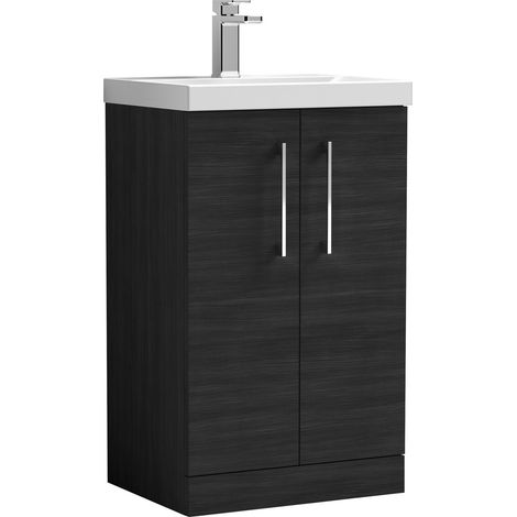 Balterley Contemporary Bathroom Floor Standing 2 Soft-Close Door Vanity Unit & Mid-Edge Ceramic Basin, Charcoal Black, 500 mm