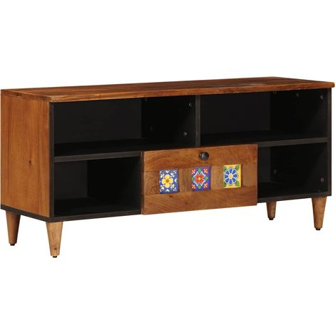 TV Cabinet with Drawer Walnut 100 x 33 x 46 cm Solid Mango Wood vidaXL