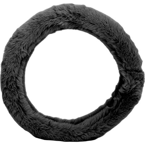 Housse de volant universelle en fausse laine de 15 pouces, protection pour volant de voiture, accessoire intérieur chauffant pour l'hiver, noire. (1/5)