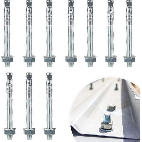 10Pcs Boulons à Expansion M10x110mm, Boulon d'ancrage en acier galvanisé M10, Goujon ancrage m10 de Fixation, pour le Béton et la Maçonnerie (1/5)