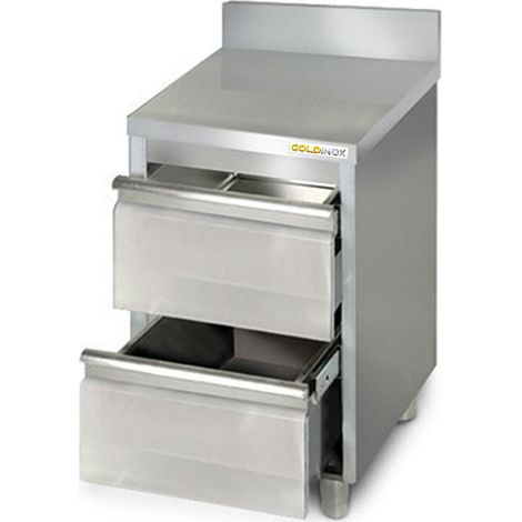 Meuble bas inox 500 x 600 mm adossée avec 2 tiroirs PREMIUM - GOLDINOX (1/3)