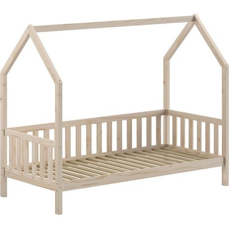CABANON - Lit Cabane avec Barrières 90x200cm en Pin Massif Naturel (1/3)