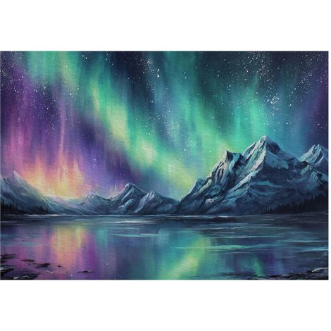 Fototapete Berge Nordlicht Natur – Moderne Großformat Wandtapete 150x105 cm – Für Wohnzimmer & Schlafzimmer