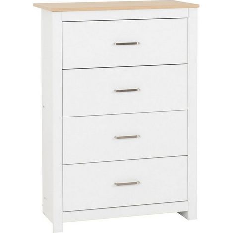Portland 4 Drawer Chest - L40 x W80 x H114 cm - White/Oak Effect