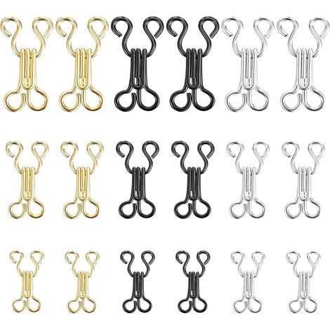 90 paia di ganci da cucito in acciaio inossidabile per abiti, reggiseni, giacche, pantaloni, gonne, accessori fai da te in 3 misure, neri (1/5)