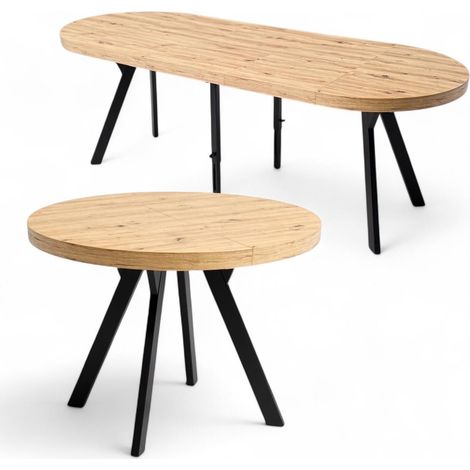 Ausziehbarer Runder Esstisch RO-7 ø100/300 cm - Schwarz Metall Y / Artisan Eiche (1/4)