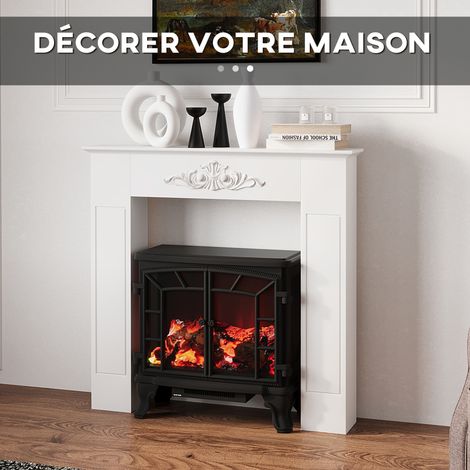 Manteau de cheminée SYLE Bois blanc 101x19x100 cm Style campagne authentique et moderne pour intérieur chaleureux (1/5)
