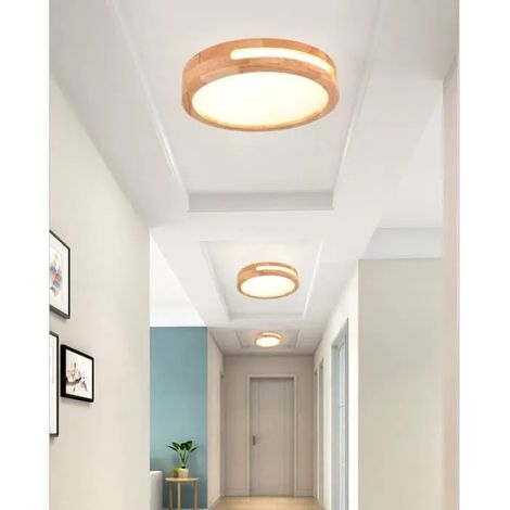 kawoo Lot de 3 Plafonnier Moderne LED,Lustre Plafonnier en Bois Rond Industrielle Plafonnier Luminaire Naturelle pour Salon (1/4)