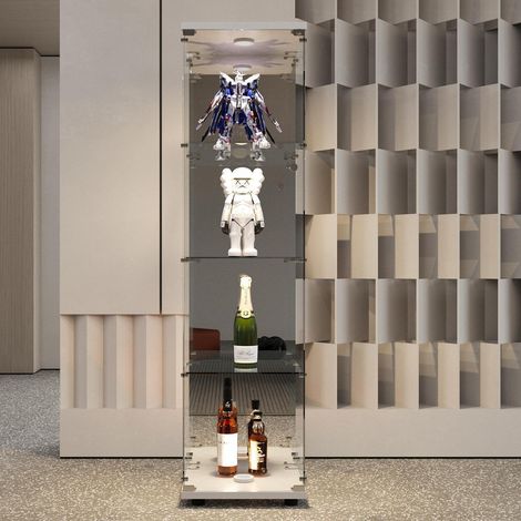Glasvitrine mit Schloss, 4 Einlegeböden und LED-Beleuchtung, weiß (1/5)